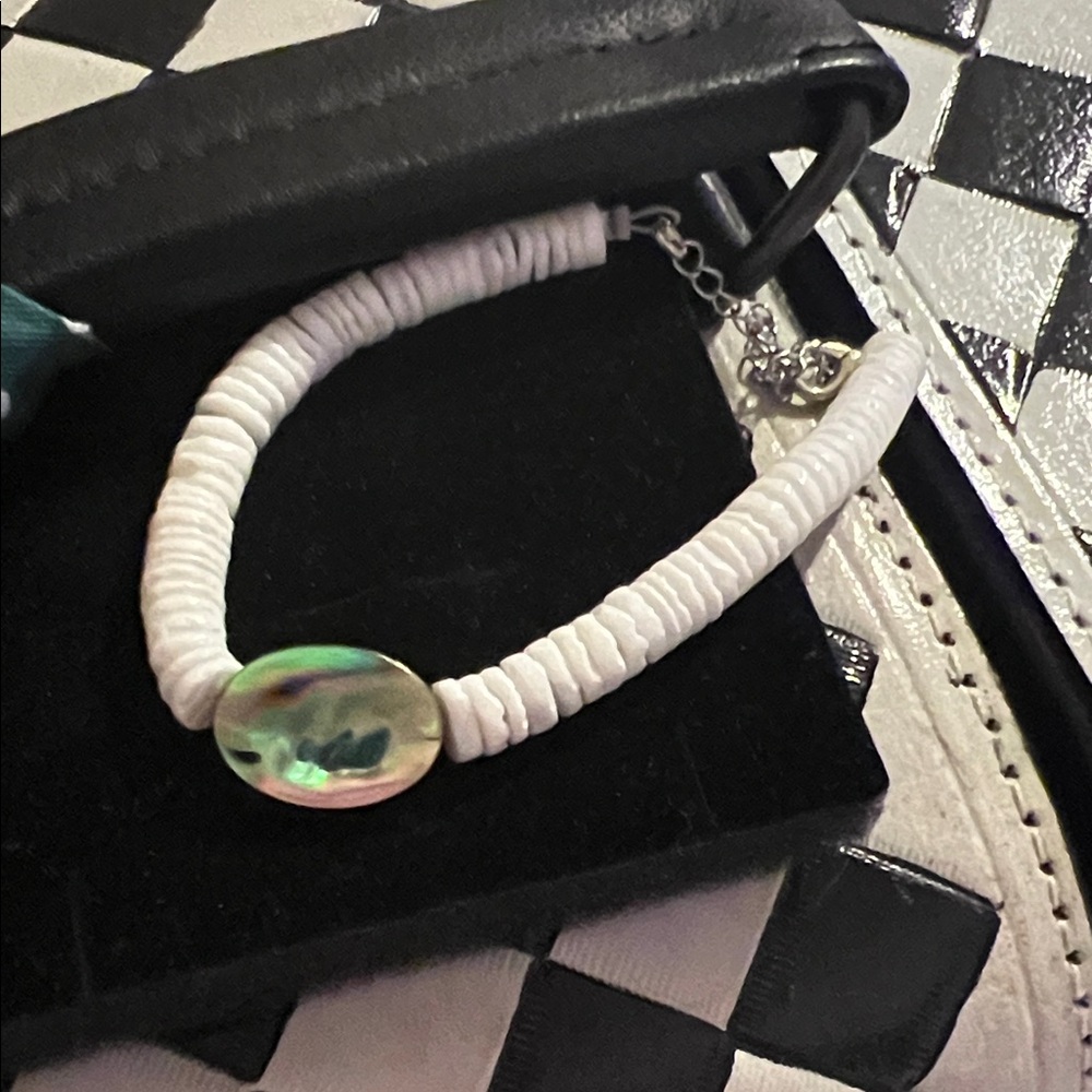 White Beaded Bracelet with Abalone